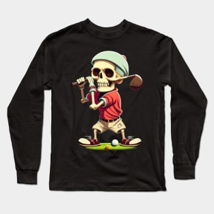 Swing of the Undead Funny Golfing Skeleton Golfer Halloween Pattern Long Sleeve T-Shirt